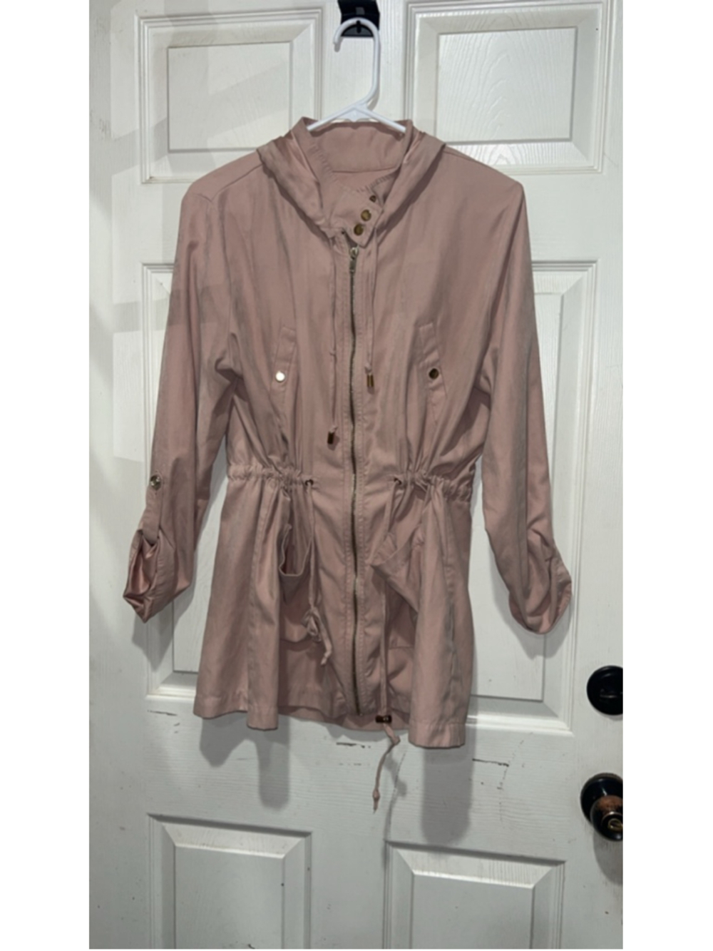Women's CHOCOLATE USA Pink suede like Utility Jacket L